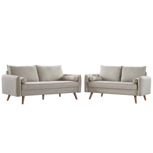 Modway Furniture Revive Upholstered Sofa and Loveseat Set - Modern Comfort with Classic Design for Your Living Room Beige EEI-4047-BEI-SET