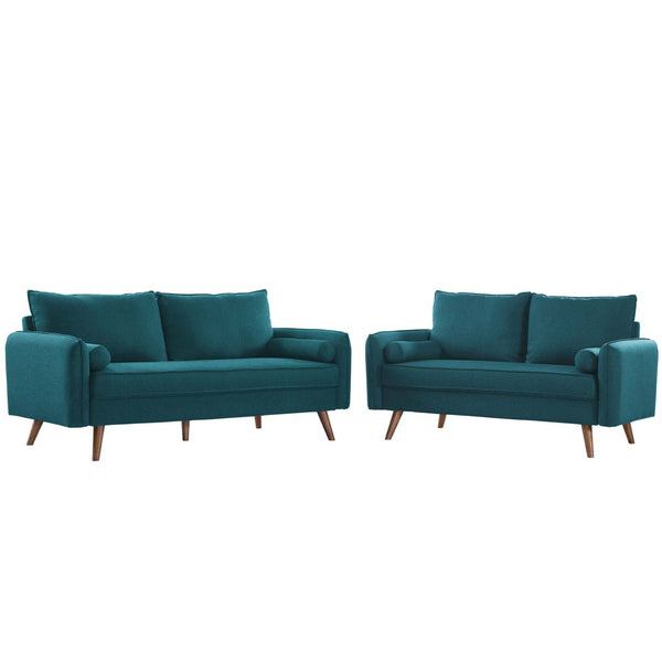 Modway Furniture Revive Upholstered Sofa and Loveseat Set - Modern Comfort with Classic Design for Your Living Room Teal EEI-4047-TEA-SET