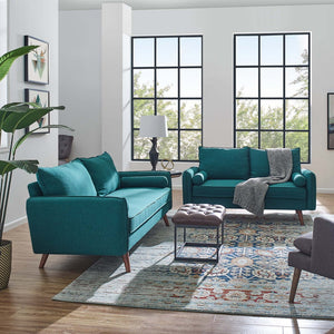Modway Furniture Revive Upholstered Sofa and Loveseat Set - Modern Comfort with Classic Design for Your Living Room Teal EEI-4047-TEA-SET
