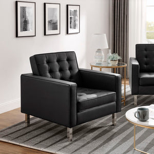 Modway Furniture Loft Tufted Vegan Leather Armchairs Set of 2 – Mid-Century Modern Design for Stylish Living Rooms Silver Black EEI-4101-SLV-BLK