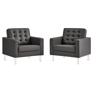 Modway Furniture Loft Tufted Vegan Leather Armchairs Set of 2 – Mid-Century Modern Design for Stylish Living Rooms Silver Gray EEI-4101-SLV-GRY