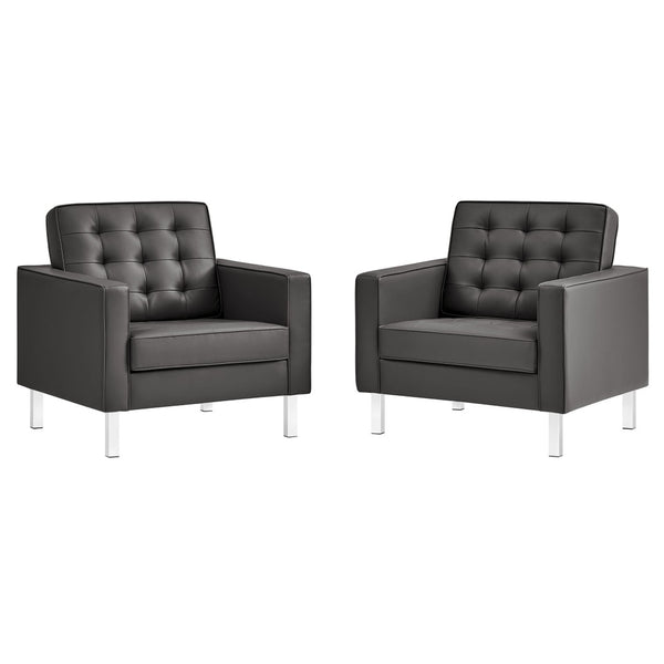 Modway Furniture Loft Tufted Vegan Leather Armchairs Set of 2 – Mid-Century Modern Design for Stylish Living Rooms Silver Gray EEI-4101-SLV-GRY