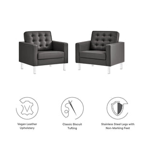 Modway Furniture Loft Tufted Vegan Leather Armchairs Set of 2 – Mid-Century Modern Design for Stylish Living Rooms Silver Gray EEI-4101-SLV-GRY