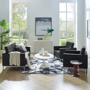 Modway Furniture Loft 3 Piece Tufted Upholstered Faux Leather Set - Modern Comfort for Stylish Living Spaces Silver Black EEI-4103-SLV-BLK-SET