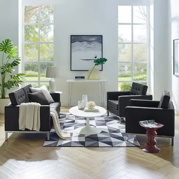 Modway Furniture Loft 3 Piece Tufted Upholstered Faux Leather Set - Modern Comfort for Stylish Living Spaces Silver Black EEI-4103-SLV-BLK-SET