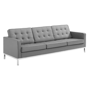 Modway Furniture Loft Tufted Faux Leather Sofa and Armchair Set - Mid-Century Style with Stainless Steel Frame Silver Gray EEI-4104-SLV-GRY-SET