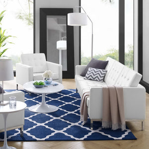 Modway Furniture Loft Tufted Faux Leather Sofa and Armchair Set - Mid-Century Style with Stainless Steel Frame Silver White EEI-4104-SLV-WHI-SET