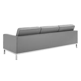 Modway Furniture Loft Tufted Vegan Leather 3-Piece Furniture Set Silver Gray 93 x 123 x 31