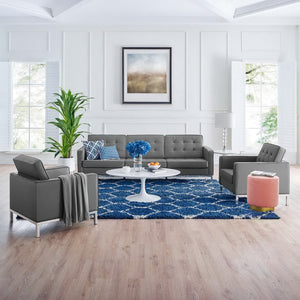 Modway Furniture Loft 3-Piece Tufted Vegan Leather Furniture Set – Modern Elegance for Living Rooms and Offices Silver Gray EEI-4105-SLV-GRY-SET