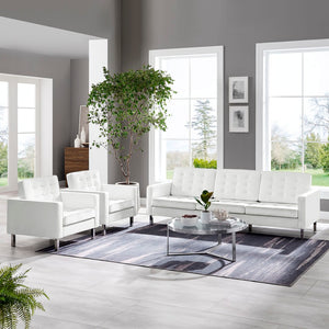 Modway Furniture Loft 3-Piece Tufted Vegan Leather Furniture Set – Modern Elegance for Living Rooms and Offices Silver White EEI-4105-SLV-WHI-SET