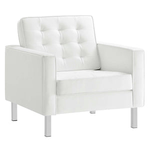 Modway Furniture Loft 3-Piece Tufted Vegan Leather Furniture Set – Modern Elegance for Living Rooms and Offices Silver White EEI-4105-SLV-WHI-SET