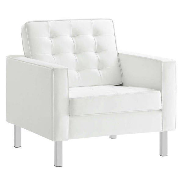 Modway Furniture Loft 3-Piece Tufted Vegan Leather Furniture Set – Modern Elegance for Living Rooms and Offices Silver White EEI-4105-SLV-WHI-SET