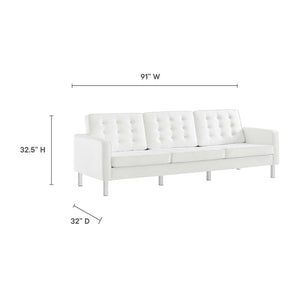 Modway Furniture Loft 3-Piece Tufted Vegan Leather Furniture Set – Modern Elegance for Living Rooms and Offices Silver White EEI-4105-SLV-WHI-SET