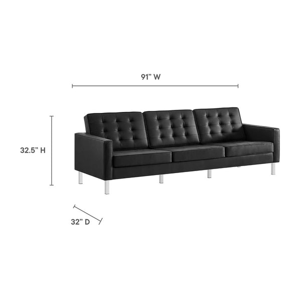 Modway Furniture Loft 2-Piece Tufted Vegan Leather Furniture Set - Stylish Mid-Century Modern Design for Any Space Silver Black EEI-4106-SLV-BLK-SET