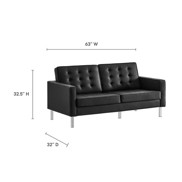Modway Furniture Loft 2-Piece Tufted Vegan Leather Furniture Set - Stylish Mid-Century Modern Design for Any Space Silver Black EEI-4106-SLV-BLK-SET