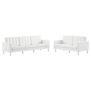 Modway Furniture Loft 2-Piece Tufted Vegan Leather Furniture Set - Stylish Mid-Century Modern Design for Any Space Silver White EEI-4106-SLV-WHI-SET