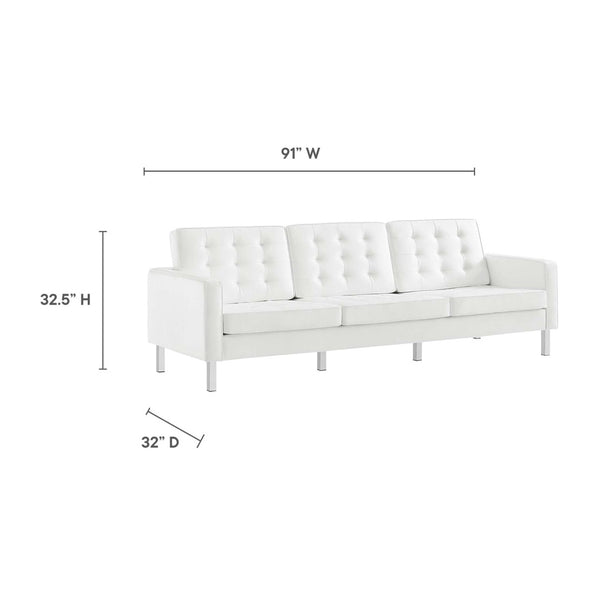 Modway Furniture Loft 2-Piece Tufted Vegan Leather Furniture Set - Stylish Mid-Century Modern Design for Any Space Silver White EEI-4106-SLV-WHI-SET