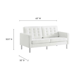 Modway Furniture Loft 2-Piece Tufted Vegan Leather Furniture Set - Stylish Mid-Century Modern Design for Any Space Silver White EEI-4106-SLV-WHI-SET