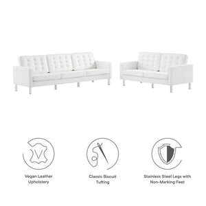 Modway Furniture Loft 2-Piece Tufted Vegan Leather Furniture Set - Stylish Mid-Century Modern Design for Any Space Silver White EEI-4106-SLV-WHI-SET