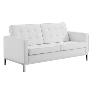Modway Furniture Loft 3-Piece Tufted Faux Leather Living Room Set with Stainless Steel Frame for Modern Elegance Silver White EEI-4107-SLV-WHI-SET