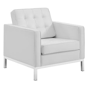 Modway Furniture Loft 3-Piece Tufted Faux Leather Living Room Set with Stainless Steel Frame for Modern Elegance Silver White EEI-4107-SLV-WHI-SET