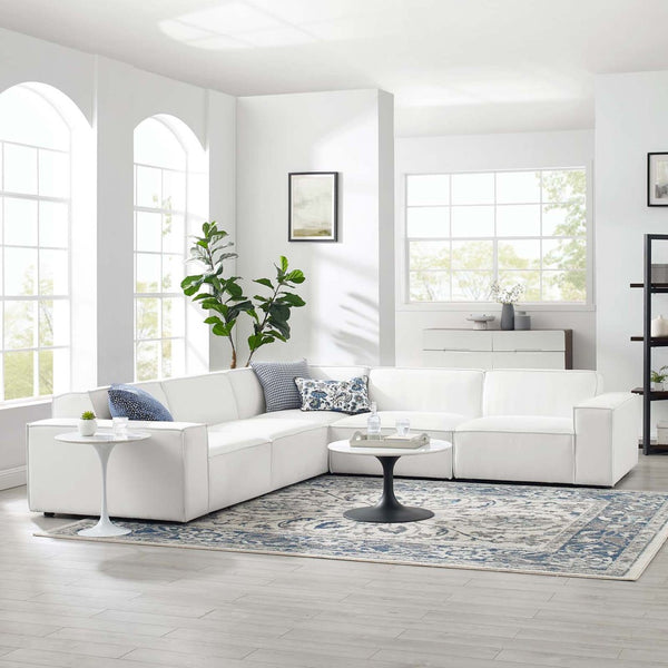 Modway Furniture Restore Modular 5 Piece Sectional Sofa with French Piping and Pocket Coil Support EEI-4117-WHI