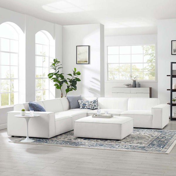 Modway Furniture Restore Modway Six Piece Modular Sectional with Ottoman Polyester Upholstered Lounge Sofa EEI-4118-WHI