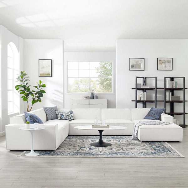 Modway Furniture Restore Modway 7 Piece Modular Sectional Sofa with French Piping in Polyester Fabric EEI-4120-WHI