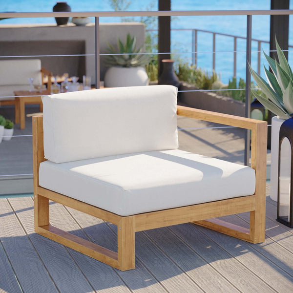 Modway Furniture Upland Outdoor Patio Right-Arm Chair - Durable Teak, Modern Design, Perfect for Stylish Spaces EEI-4123-NAT-WHI