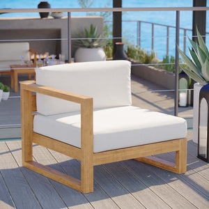 Modway Furniture Upland Outdoor Teak Left-Arm Chair - Modern, Weather-Resistant Seating for Patios & Gardens EEI-4124-NAT-WHI