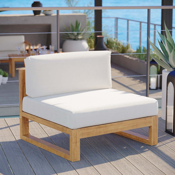 Modway Furniture Upland Teak Wood Armless Chair - Modern Outdoor Seating for Patios, Balconies, and Gardens EEI-4125-NAT-WHI