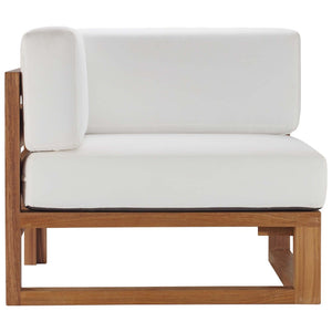 Modway Furniture Upland Outdoor Teak Wood Corner Chair with Plush Cushions - Stylish Modular Seating for Patios EEI-4126-NAT-WHI