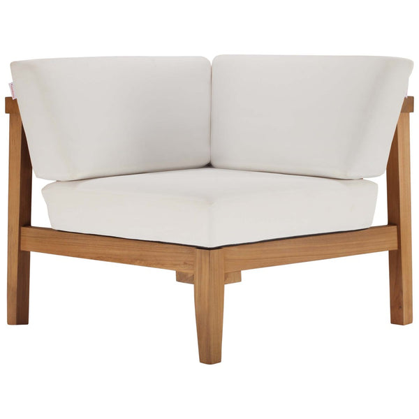 Modway Furniture Bayport Teak Wood Outdoor Corner Chair - Ergonomic Design, Weather-Resistant Cushions, Durable Seat EEI-4127-NAT-WHI