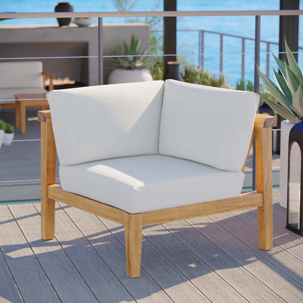 Modway Furniture Bayport Teak Wood Outdoor Corner Chair - Ergonomic Design, Weather-Resistant Cushions, Durable Seat EEI-4127-NAT-WHI