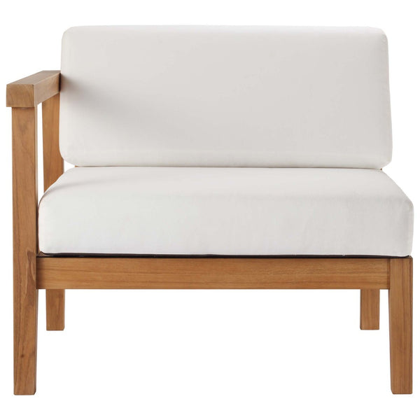 Modway Furniture Bayport Teak Wood Left-Arm Chair - Weather-Resistant Cushions for Stylish Outdoor Comfort & Durability EEI-4128-NAT-WHI