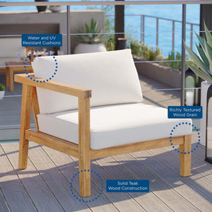 Modway Furniture Bayport Teak Wood Left-Arm Chair - Weather-Resistant Cushions for Stylish Outdoor Comfort & Durability EEI-4128-NAT-WHI