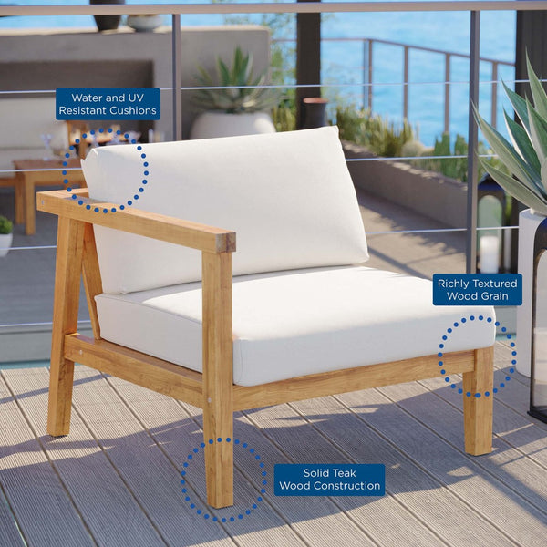 Modway Furniture Bayport Teak Wood Left-Arm Chair - Weather-Resistant Cushions for Stylish Outdoor Comfort & Durability EEI-4128-NAT-WHI