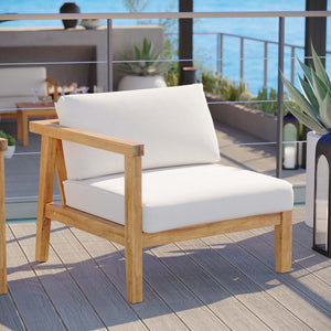 Modway Furniture Bayport Teak Wood Left-Arm Chair - Weather-Resistant Cushions for Stylish Outdoor Comfort & Durability EEI-4128-NAT-WHI