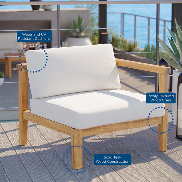Modway Furniture Bayport Teak Right-Arm Chair - Stylish, Weather-Resistant Outdoor Seating with Cushions for Comfort EEI-4129-NAT-WHI