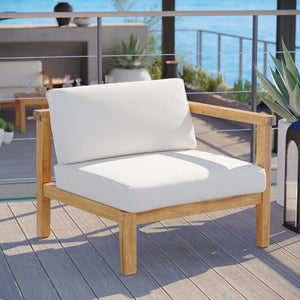 Modway Furniture Bayport Teak Right-Arm Chair - Stylish, Weather-Resistant Outdoor Seating with Cushions for Comfort EEI-4129-NAT-WHI