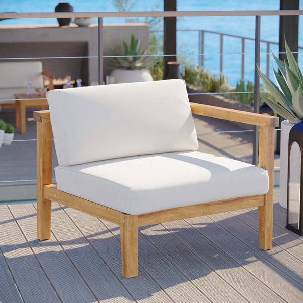 Modway Furniture Bayport Teak Right-Arm Chair - Stylish, Weather-Resistant Outdoor Seating with Cushions for Comfort EEI-4129-NAT-WHI