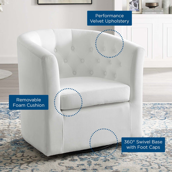 Modway Furniture Prospect Tufted Swivel Armchair - Stylish Performance Velvet with Mid-Century Charm for Any Space White EEI-4138-WHI