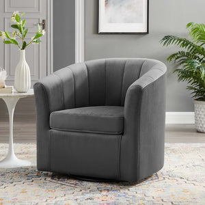 Modway Furniture Prospect Performance Velvet Swivel Armchair - Retro-Modern Design for Ultimate Comfort & Style Charcoal EEI-4139-CHA