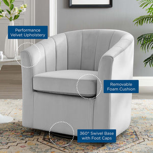 Modway Furniture Prospect Performance Velvet Swivel Armchair - Retro-Modern Design for Ultimate Comfort & Style Light Gray EEI-4139-LGR