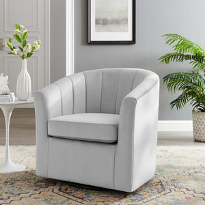 Modway Furniture Prospect Performance Velvet Swivel Armchair - Retro-Modern Design for Ultimate Comfort & Style Light Gray EEI-4139-LGR