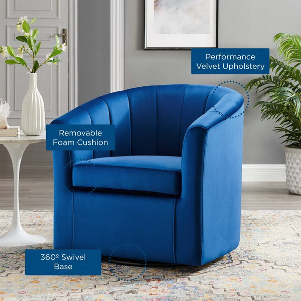 Modway Furniture Prospect Performance Velvet Swivel Armchair - Retro-Modern Design for Ultimate Comfort & Style Navy EEI-4139-NAV
