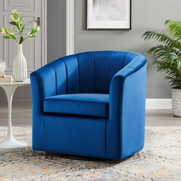 Modway Furniture Prospect Performance Velvet Swivel Armchair - Retro-Modern Design for Ultimate Comfort & Style Navy EEI-4139-NAV