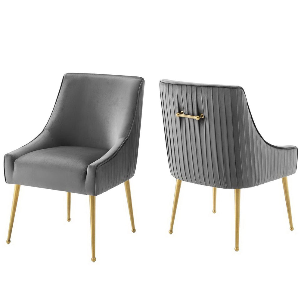 Modway Furniture Discern Pleated Back Velvet Dining Chairs Set of 2 – Elegant Comfort with Gold Legs for Any Space Gray EEI-4149-GRY