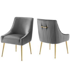Modway Furniture Discern Pleated Back Velvet Dining Chairs Set of 2 – Elegant Comfort with Gold Legs for Any Space Gray EEI-4149-GRY