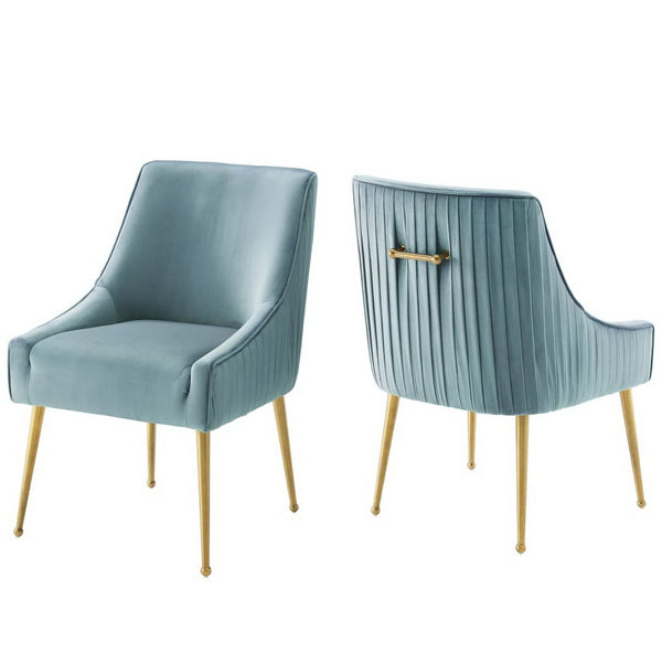 Modway Furniture Discern Pleated Back Velvet Dining Chairs Set of 2 – Elegant Comfort with Gold Legs for Any Space Light Blue EEI-4149-LBU